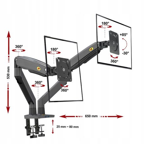 Regulowany Uchwyt Biurkowy na Dwa Monitory 22'-32' na Arena.pl