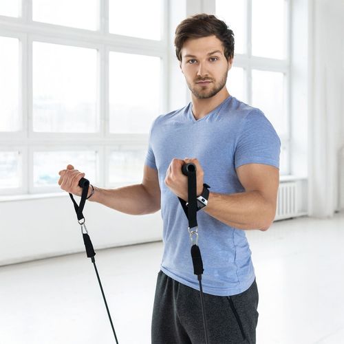 Gumy oporowe ekspandery zestaw do ćwiczeń rehabilitacji 80kg uchwyt na Arena.pl