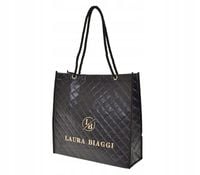 Laura Biaggi - torebka zakupowa shopper przeszycia czarny błysk 0100-024