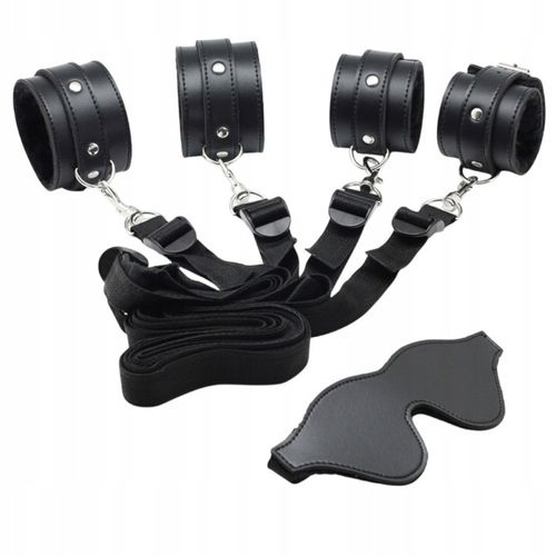ZESTAW KAJDANEK BDSM Z PASAMI POD MATERAC ŁÓŻKO I MASKA NA OCZY Z EKOSKÓRY na Arena.pl