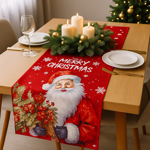 Bieżnik Świąteczny, Obrus, Na Stół, Z Mikołajem, Czerwony, 180X33Cm na Arena.pl