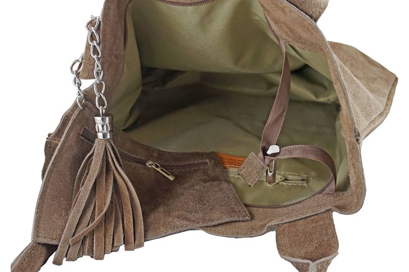 Shopper bag - torebka damska zamszowa - Brązowa jasna zdjęcie 5