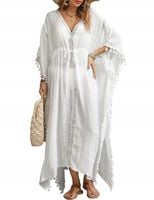 Bsubseach Damska Sukienka Kaftan ze Sznurkiem Biały