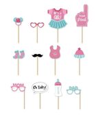 Rekwizyty do zdjęć Baby Shower różowe dla dziewczynki, 12 szt.