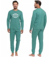 PIŻAMA MĘSKA BAWEŁNIANA STYLOWA Z NADRUKIEM DŁUGI RĘKAW I SPODNIE