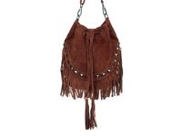 Damska Torebka Worek Skóra Zamsz Frędzle Włoska Koniakowa X39