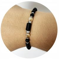 Męska Bransoletka Kamieni Naturalnych CZARNY TURMALIN Cytryn Czarny Agat
