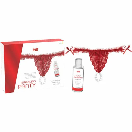 intt panty red - czerwone majtki koronkowe z perłami, żel 50 ml na Arena.pl