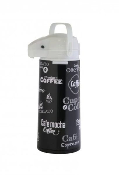 Termos konferencyjny z pompką wkład szklany obudowa stal nierdzewna 1,9 l wz. 1 napisy Coffee Espresso Latte Macchiato czarny zdjęcie 1