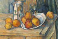 Plakat 91,5x61cm Still Life with Milk Jug and Fruit, Paul Cezanne