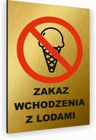 Tabliczka znak informacyjny 40x30 Złota ZAKAZ WCHODZENIA Z LODAMI Dibond