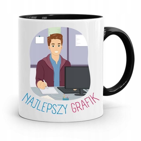 Kubek Czarny Prezent Dla Najlepszego Grafika Z Nadrukiem Ze Zdjęciem zdjęcie 1