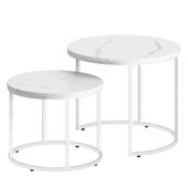 Stolik kawowy okrągły 2 szt marmur białe nogi 53/43 cm zestaw salon