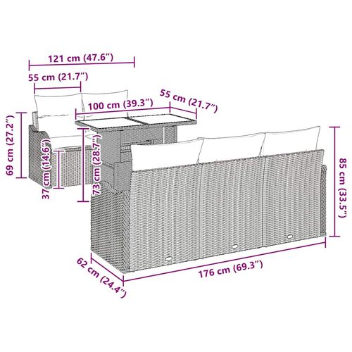 Zestaw Sof na Ogród 6 pcs Brązowy 100 x 55 x 73 cm Polirattan na Arena.pl