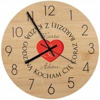 Bambusowy ZEGAR ścienny z nadrukiem UV PREZENT DLA ŻONY MĘŻA NA WALENTYNKI