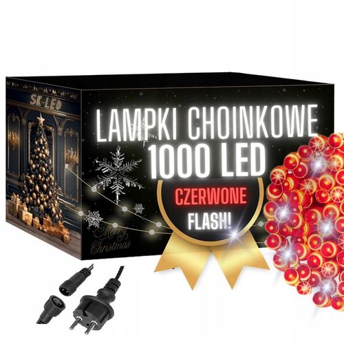 Lampki Świąteczne LED 1000 Czerwone Flash 72m IP44 Wodoodporne Zewnętrzne na Arena.pl