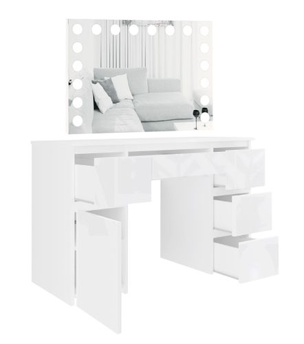 Toaletka MEGAN B2 z lustrem VISAGE biała/FRONTY POŁYSK na Arena.pl