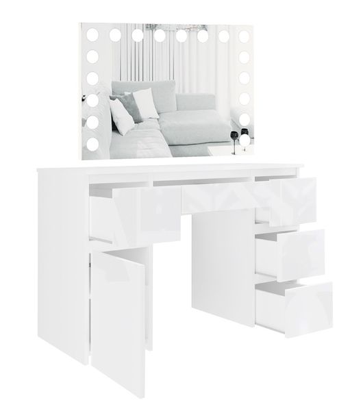 Toaletka MEGAN B2 z lustrem VISAGE biała/FRONTY POŁYSK zdjęcie 3