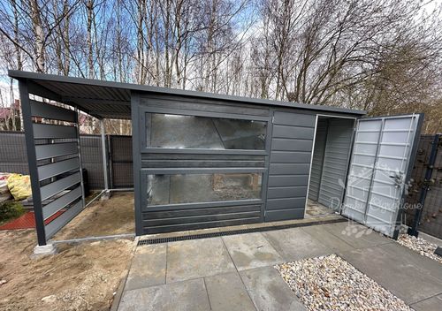 Schowek Domek Ogrodowy 4x2,5 m  wiata 1,2 x 2,5 m  Antracyt  ID532 na Arena.pl