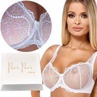 Miękki Biustonosz Koronkowy Stanik Soft z Haftem z Fiszbinami Biały 90E