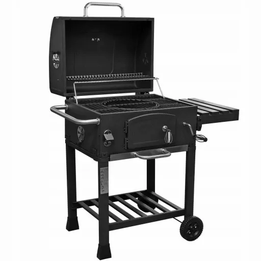 Grill Węglowy na Kółkach z Półką Pokrywą Ogrodowy Przenośny Żeliwny Ruszt zdjęcie 11