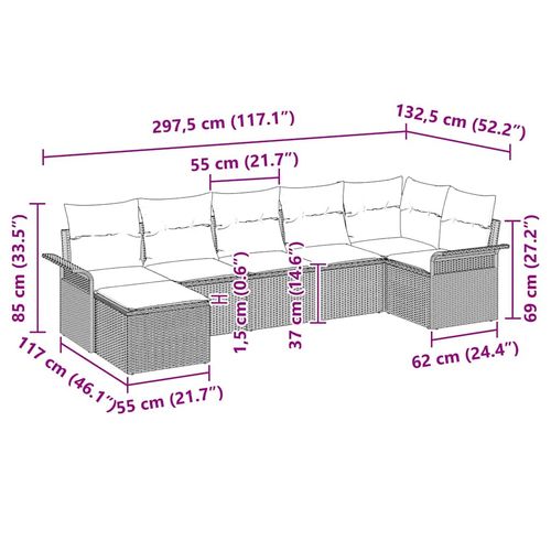 Zestaw Sof na Ogród z poduszką 7 pcs Czarny Polirattan na Arena.pl