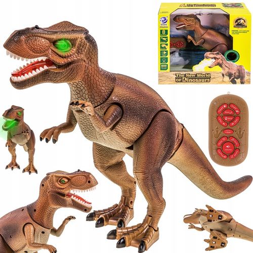 DUŻY DINOZAUR T-REX CHODZI RYCZY ŚWIECI ZIEJE DYM na Arena.pl