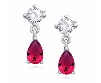 Eleganckie rodowane srebrne wiszące kolczyki łezki rubin cyrkonie srebro 925 Z1096E_P