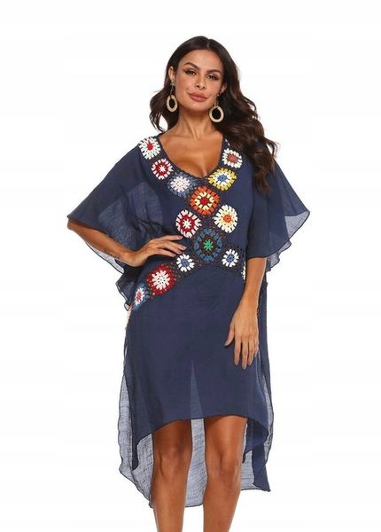 PAREO TUNIKA BOHO LETNIA SUKIENKA NARZUTKA PLAŻOWA na plażę ZWIEWNA zdjęcie 3