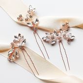 OZDOBY do włosów z cyrkoniami kryształkami różowe złoto 3 szt stroik