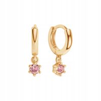 Kolczyki srebrne pozłacane z różowymi cyrkoniami - kwiaty - Mini YES