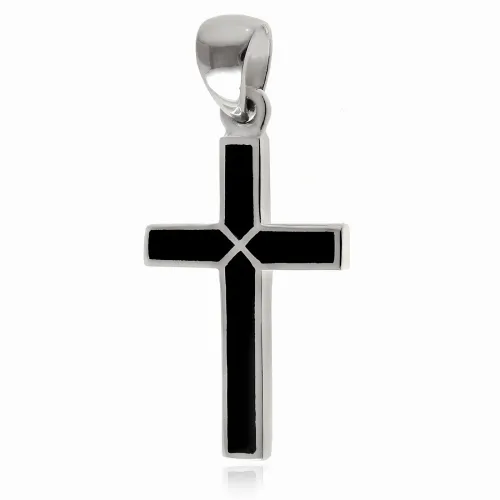 Delikatny srebrny gładki krzyżyk krzyż z czarną masą jubilerską srebro 925 na Arena.pl