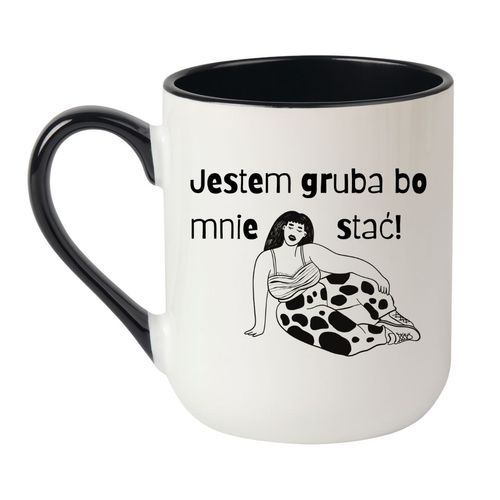 KUBEK „JESTEM GRUBA, BO MNIE STAĆ!” Wzór - Elegant Coffee Czarny 330 ml na Arena.pl