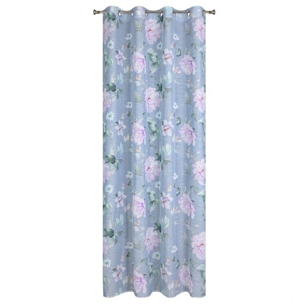 Zasłona gotowa na przelotkach FLORA 140x250 niebieska w kwiaty zdjęcie 4