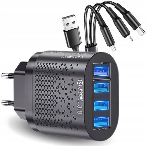 ŁADOWARKA USB C SIECIOWA DO TELEFONU MOCNA QC 3.0 48W KABEL Nylonowy 3w1 na Arena.pl