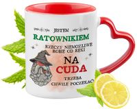 Kubek Dla Ratownika Czerwony Z Uszkiem W Kształcie Serca Na Prezent