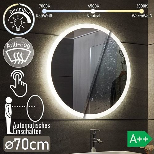 AQUAMARIN Lustro łazienkowe okrągłe LED - 70 cm na Arena.pl