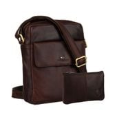 skórzana listonoszka męska w brązowym kolorze z saszetką w zestawie