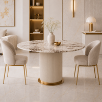 Stół glamour okrągły ryflowany z marmurowym blatem Nutris 135x135