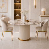 Stół glamour okrągły ryflowany z marmurowym blatem Nutris 135x135