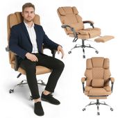 fotel biurowy obrotowy master prestige, podnóżek i masażer ecoskóra kawowy