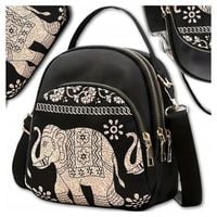 Mały plecak damski torebka we wzory na ramię 2w1 czarny plecaczek miejski