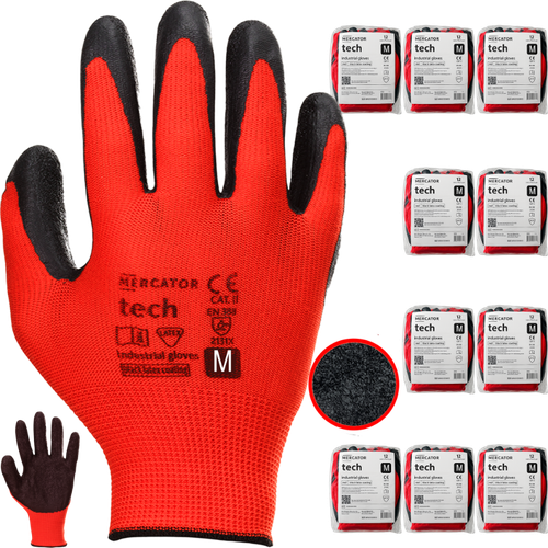 Rękawice Robocze MERCATOR Tech Red+Black Latex - M - 120 Par na Arena.pl
