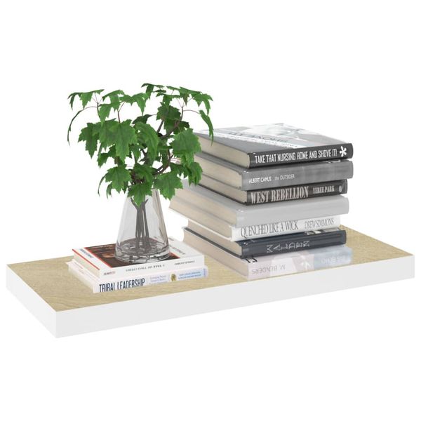Półki ścienne, 2 szt., dębowo-białe, 60x23,5x3,8 cm, MDF zdjęcie 3