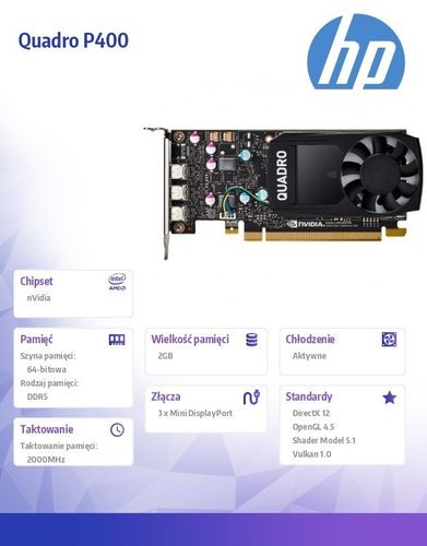 HP NVIDIA Quadro P400 2GB Kit 1ME43AA na Arena.pl