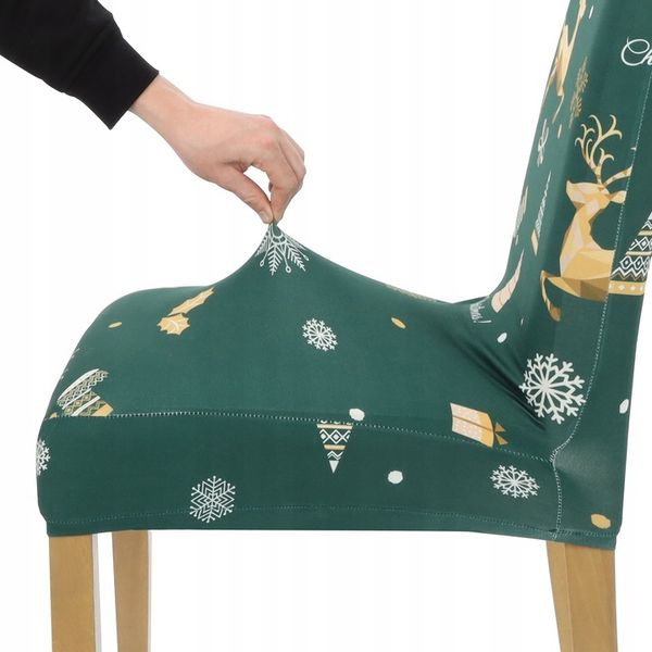 ZESTAW 6 SZT POKROWIEC NA KRZESŁO ZIELONY ŚWIĄTECZNE WZORY ELASTYCZNY zdjęcie 12