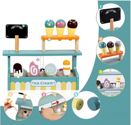 LODZIARNIA DLA DZIECI WITRYNA Z LODAMI STOISKO DREWNIANY SKLEPIK DLA DZIECI na Arena.pl