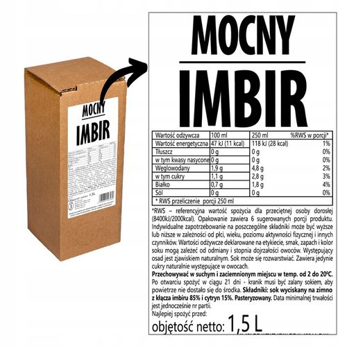 sok z imbiru imbirowy 100% tłoczony naturalny 1,5L do herbaty pasteryzowany na Arena.pl