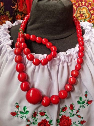 KORALE GÓRALSKIE DREWNO CZERWONE drewniane korale folk ludowe na Arena.pl