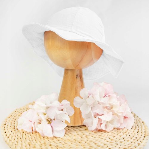 KAPELUSZ MUŚLINOWY Z KOKARDĄ letnia czapka dziecięca dla dziewczynki 48-50 na Arena.pl